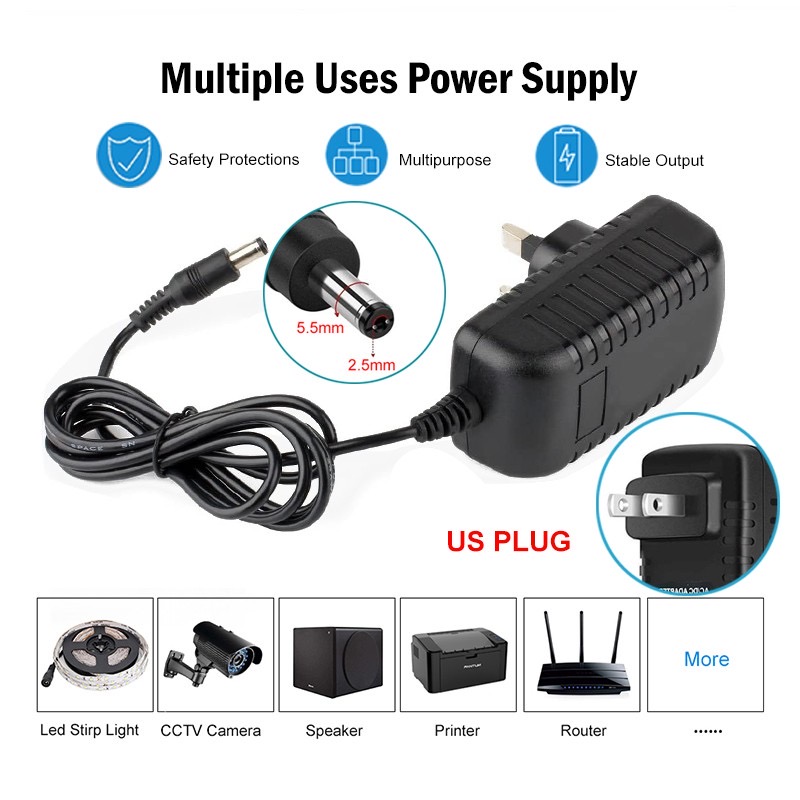 LMJ Universal 12V 2A Power Cable Adapter for CCTV Security /SPEAKER/ TV ...