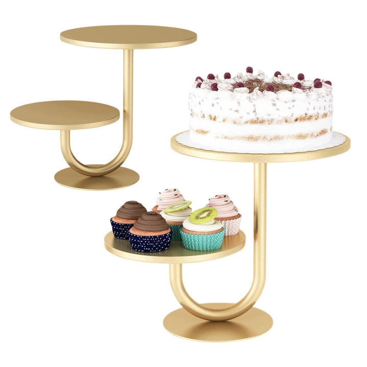 Two layer golden J-shaped dessert display rack wedding props cake and ...