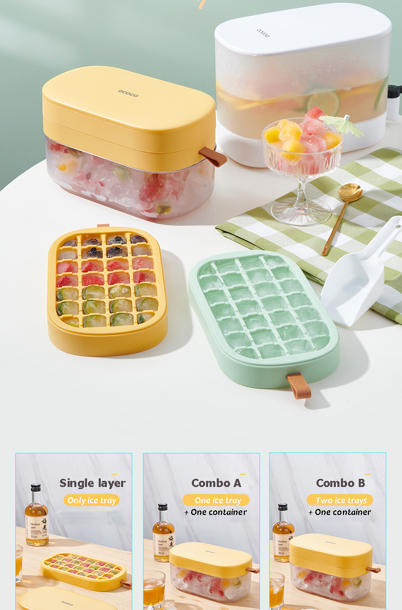 Ecoco Ice Molder Plastic with Bucket and Scoop Ice Cube Tray for ...