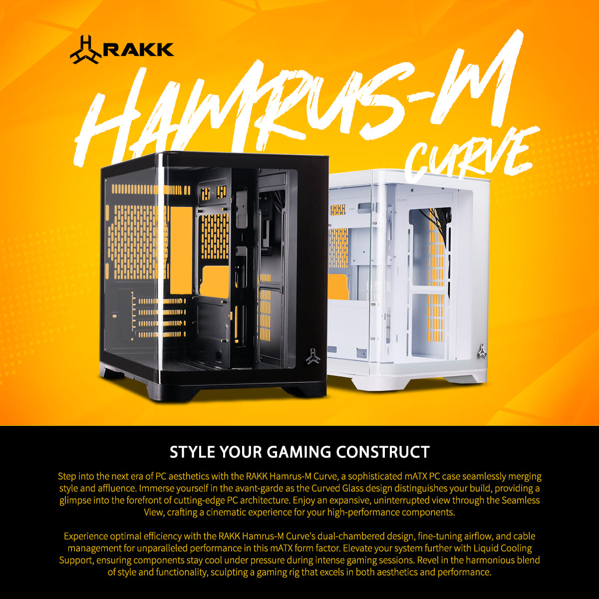RAKK HAMRUS-M/ HAMRUS-M curved gaming pc case| Tempered Glass| Black ...