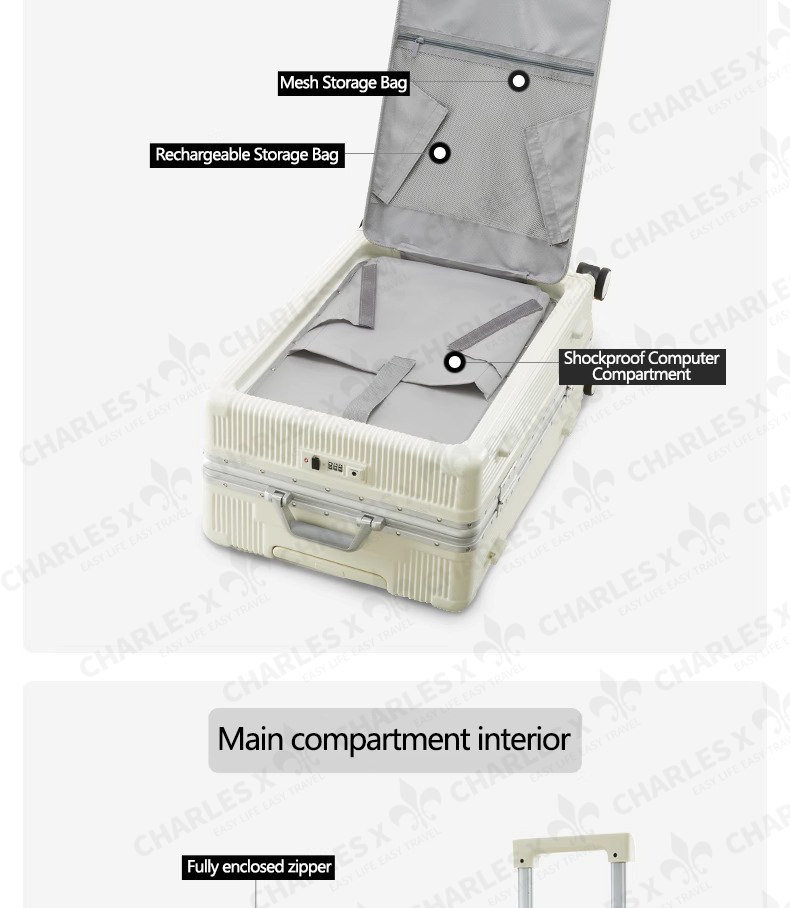 CHARLES X Luggage front-loading aluminum suitcase 20/24-inch cabin ...