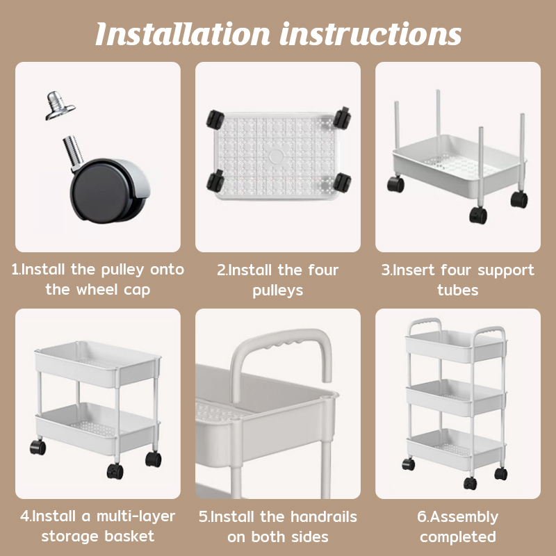 2/3/4 layer Trolley Cart Organizer Kitchen Rack Moving Rack Basket With ...