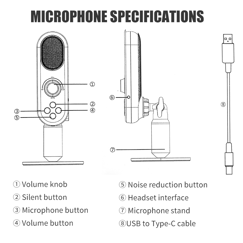 RAYHAYES Condenser Microphone Podcast Microphone for Computer Laptop ...