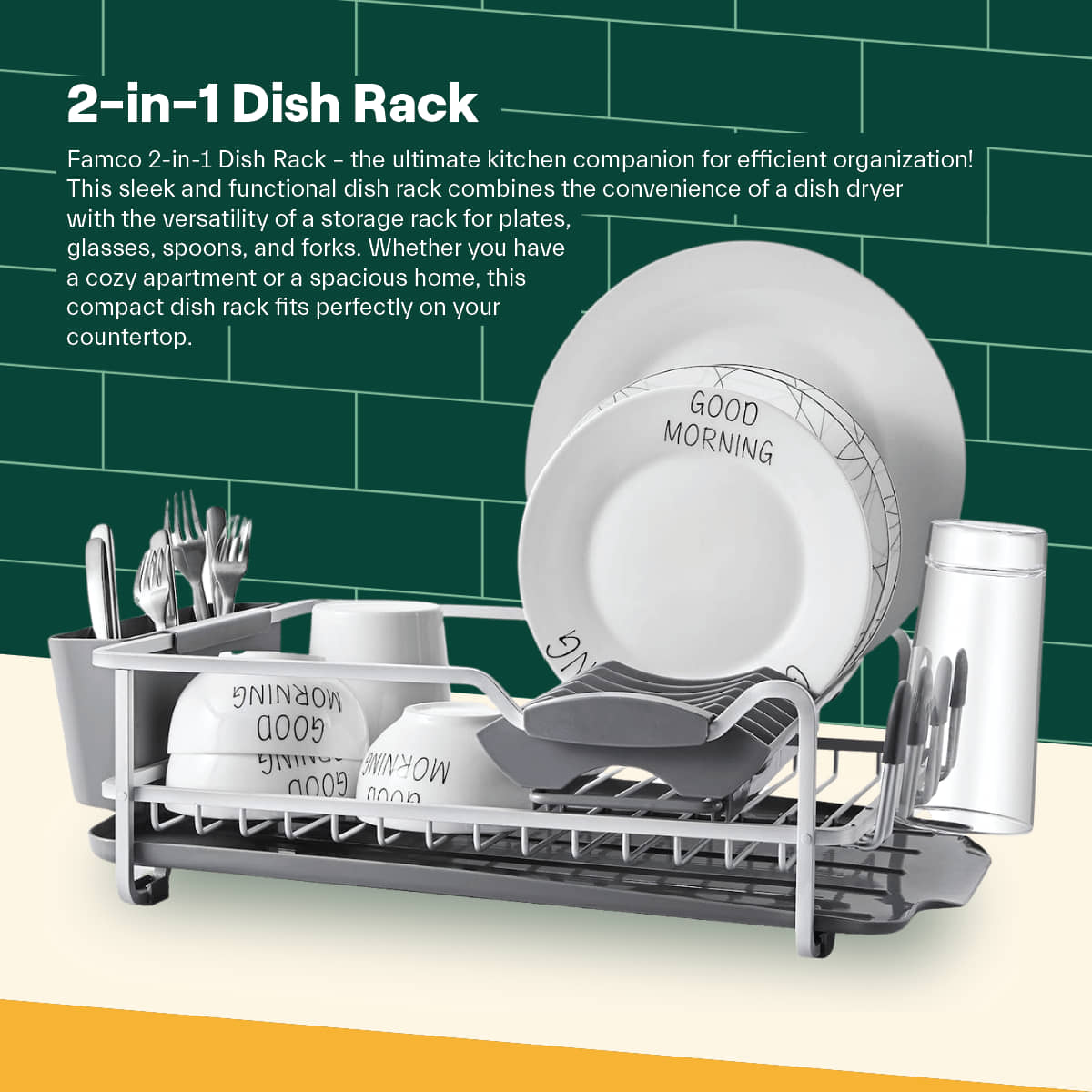 Famco 2-in-1 Dish Rack, Compact Dish Dryer Drainer and Organizer ...