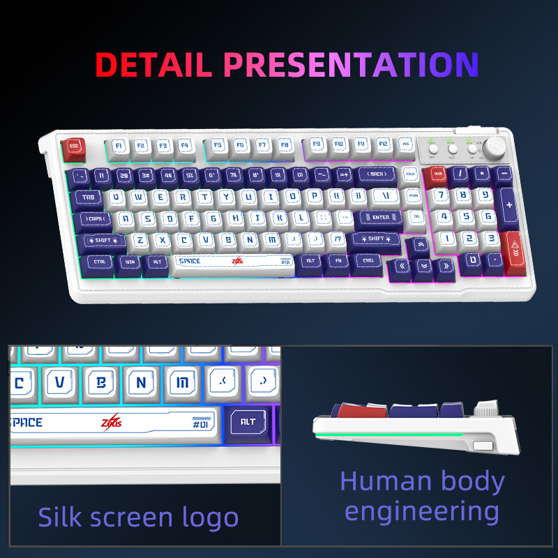 Zeus Wired Gaming Keyboard Mecha Gundam Style 98 Keys USB Mechanical ...