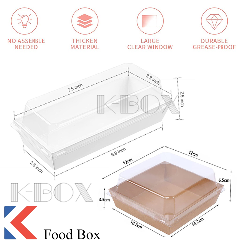 10PCS Square Cake Sandwich Box Square Kraft Box Transparent Pastry Box ...