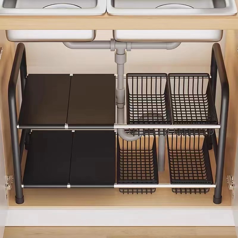 Under Sink Organizer Rack Adjustable Kitchen Storage Rack 2 tier ...