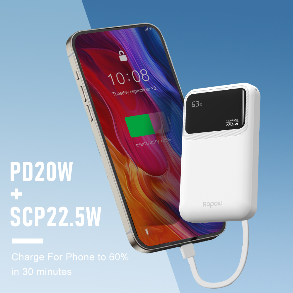 Rapow RP10 10000mAh Mini Power Bank SCP22.5W Fast Charge Built in Cable ...