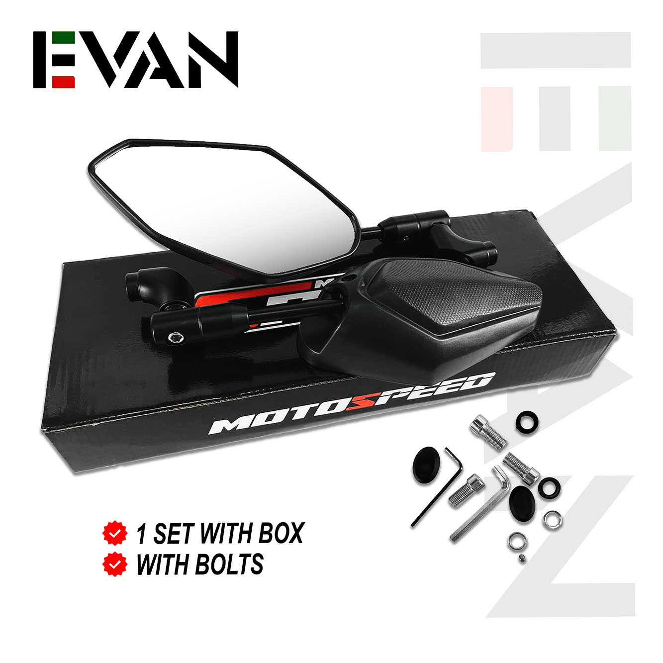 EVAN.SHOP MOTOSPEED BLACK UNIVERSAL SIDE MIRROR WITH BOLTS AND NUTS ...