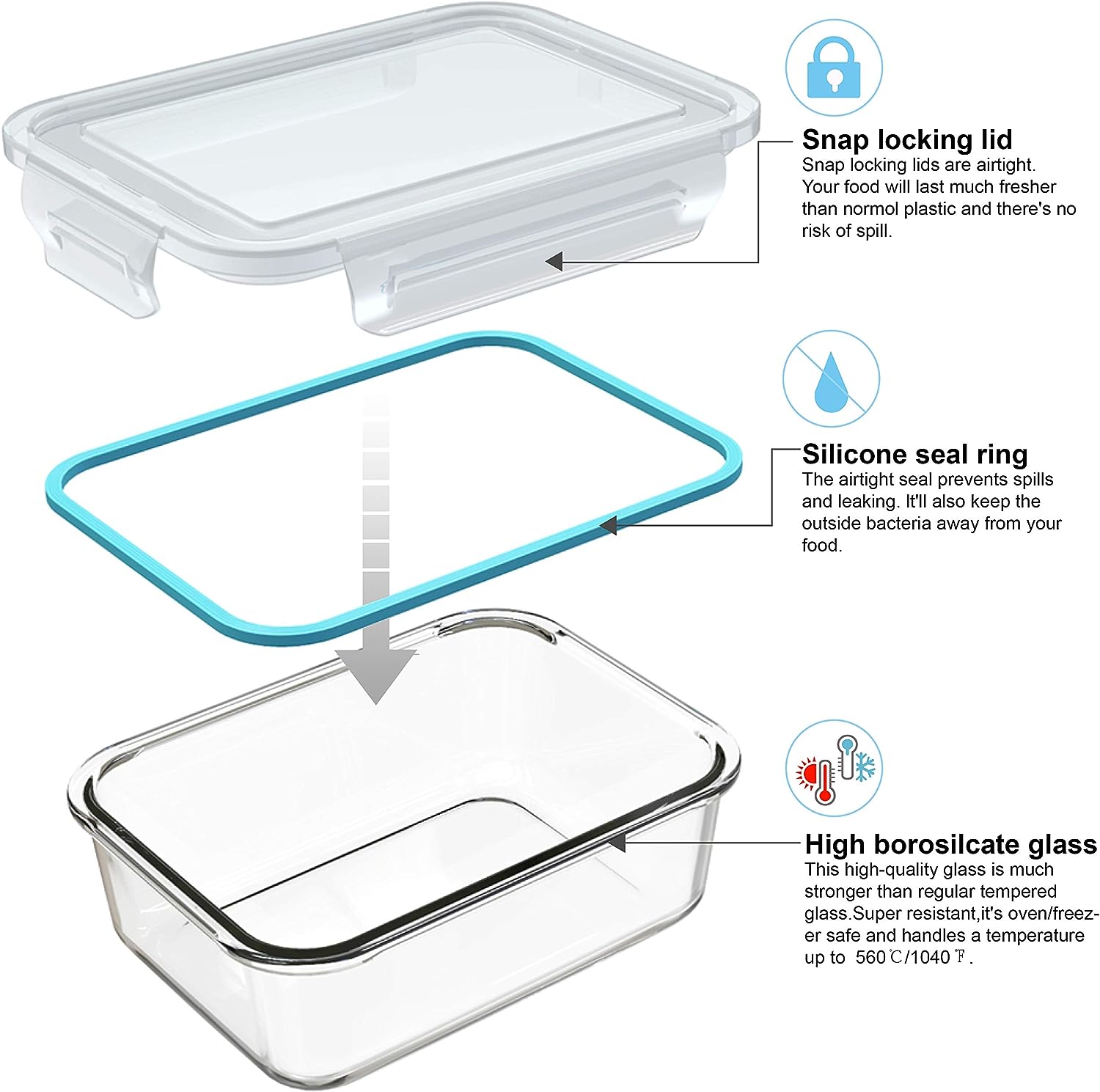 Novia Glass Lunch Box Food Storage For Adult Bento Box With Bag ...