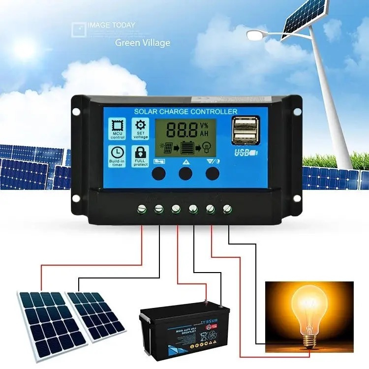 10A 20A 30A PWM Solar Charge Controller 12V/24V Bat Regulator Solar ...