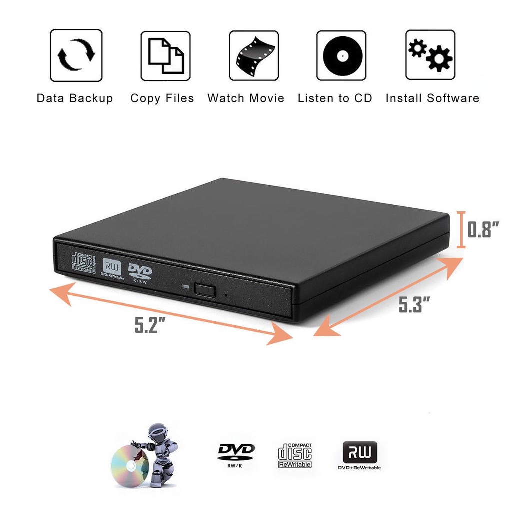 External DVD Optical Drive USB TypeC 3.0 CD DVD ROM CD RW Player Reader ...