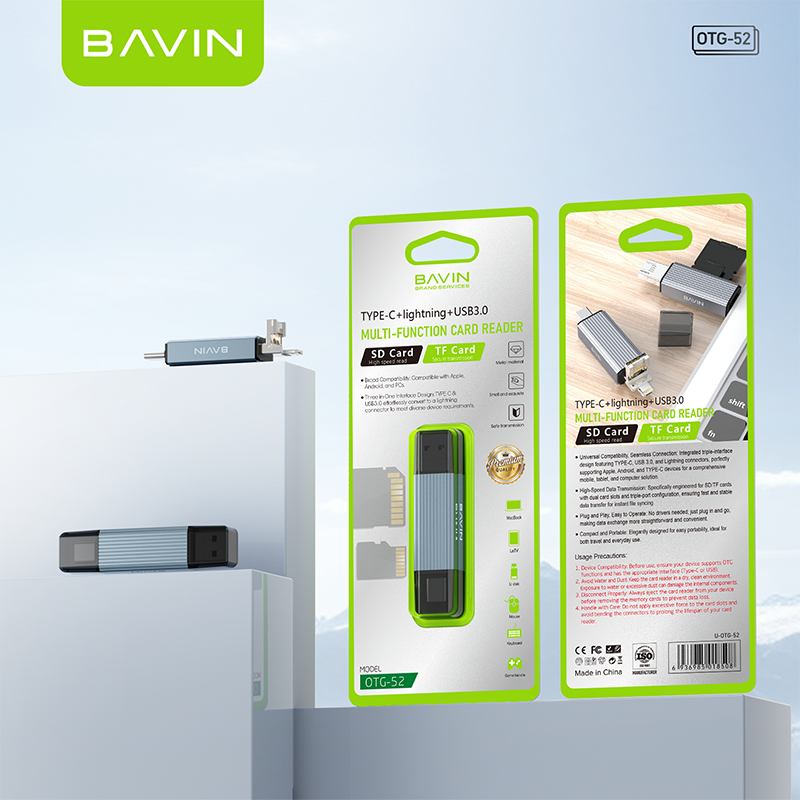 BAVIN O52 Multi-Function Card Reader 3 in 1 Type-C to USB 3.0 + iPh ...