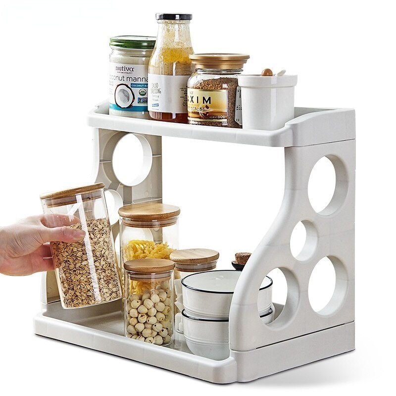 SPICE SEASONING STORAGE RACK KITCHEN FLOOR SHELF DOUBLE-LAYER KITCHEN ...