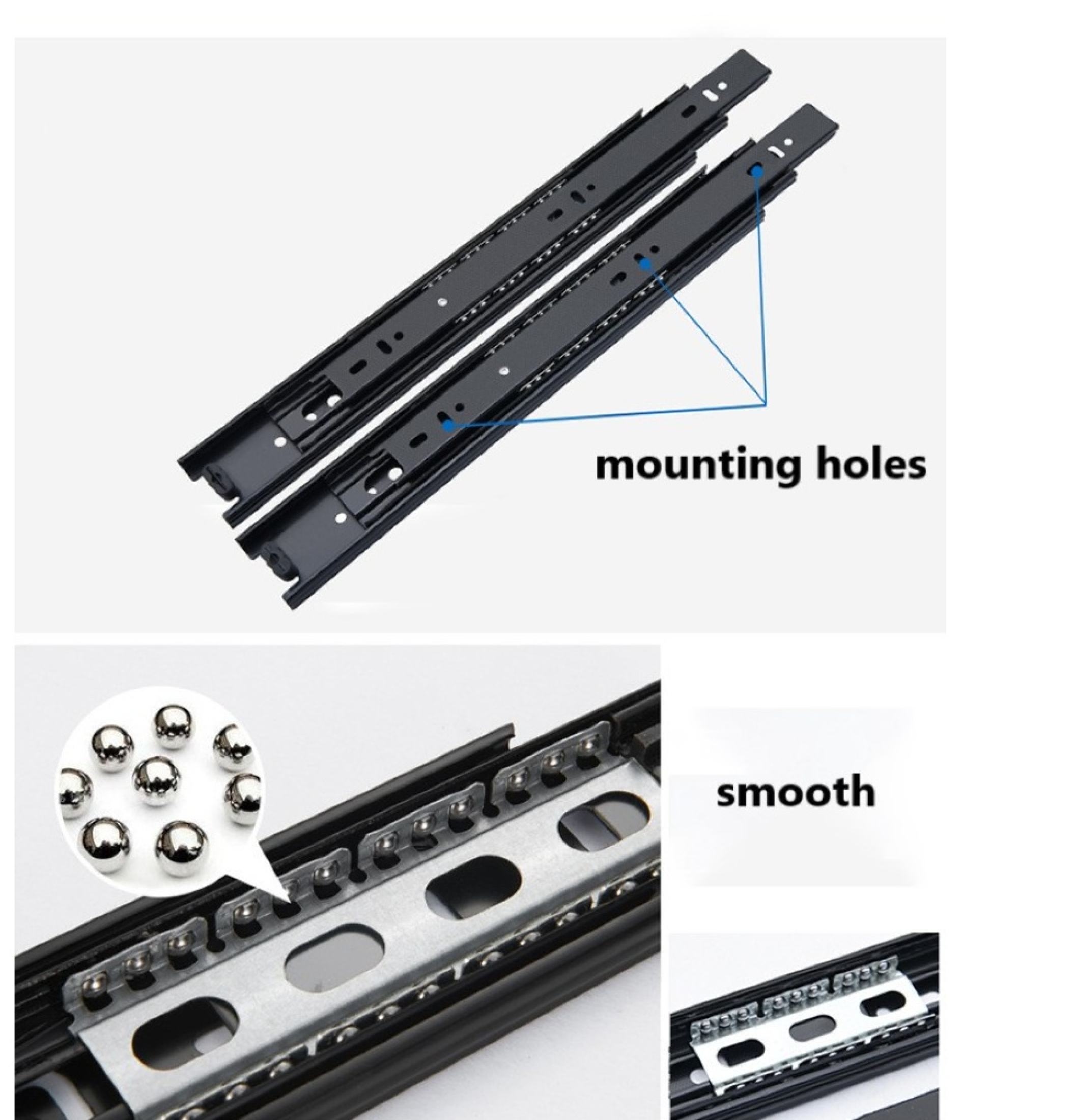 Drawer Guide Full Extension Ball Bearing Heavy Duty Steel Slide 3 Fold ...