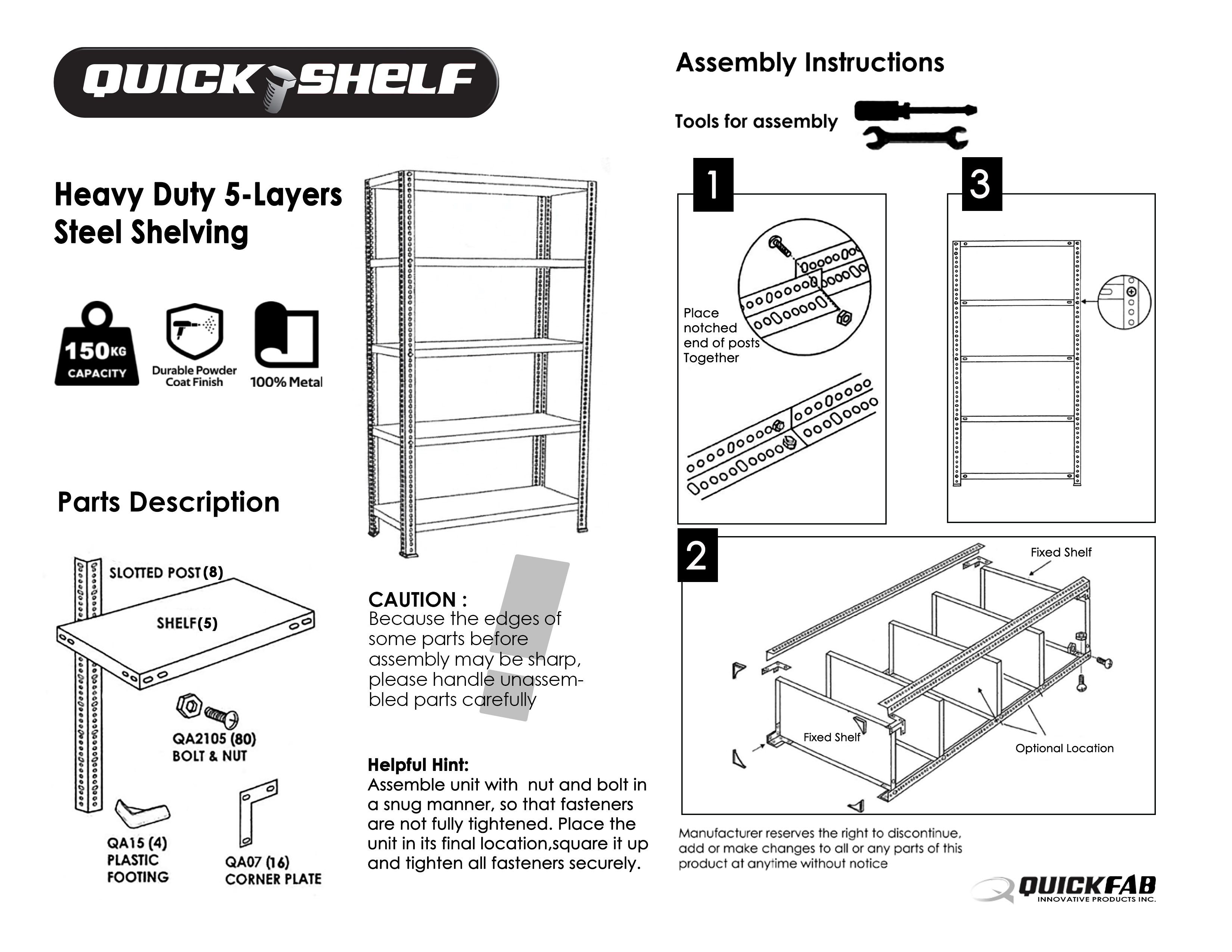 QS Extra Metal Shelf 150kg HeavyDuty for QS Metal Shelving Powder