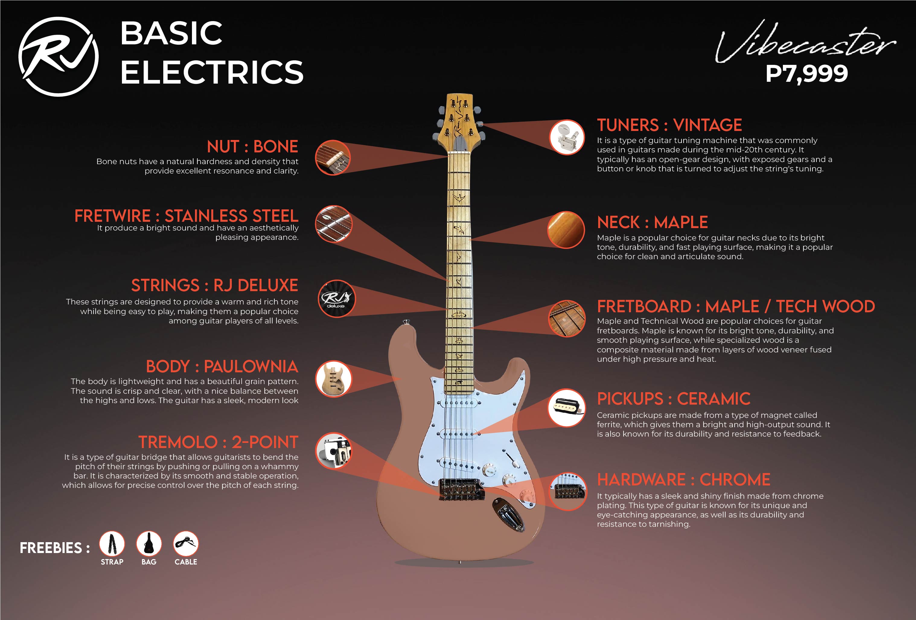 RJ Vibecaster Electric Guitar (Silversky, Stratocaster) | Shopee