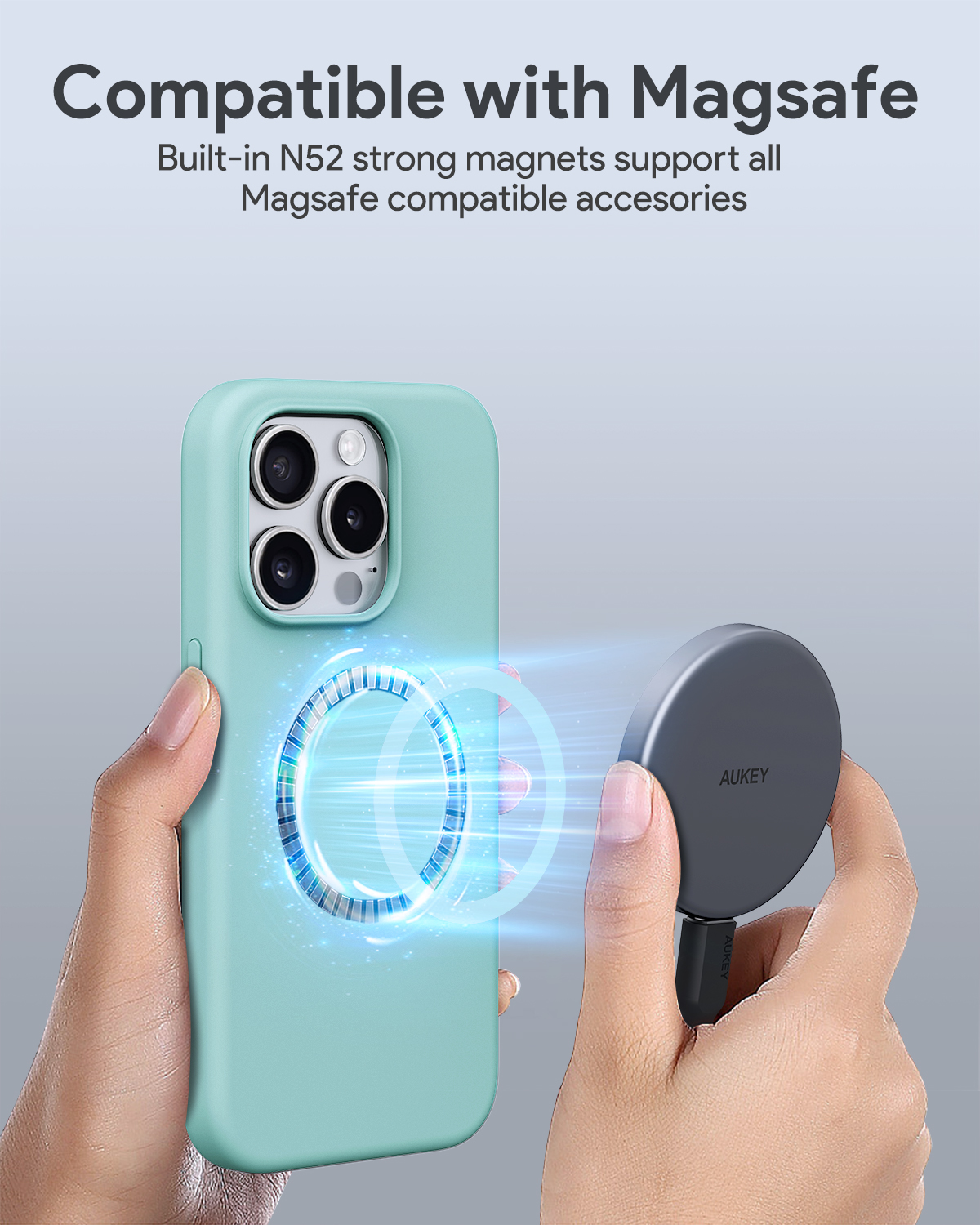 AUKEY PC-GJ10 LiquidFlex Magnetic Silicon Phone Case for iPhone 15/ 15 ...