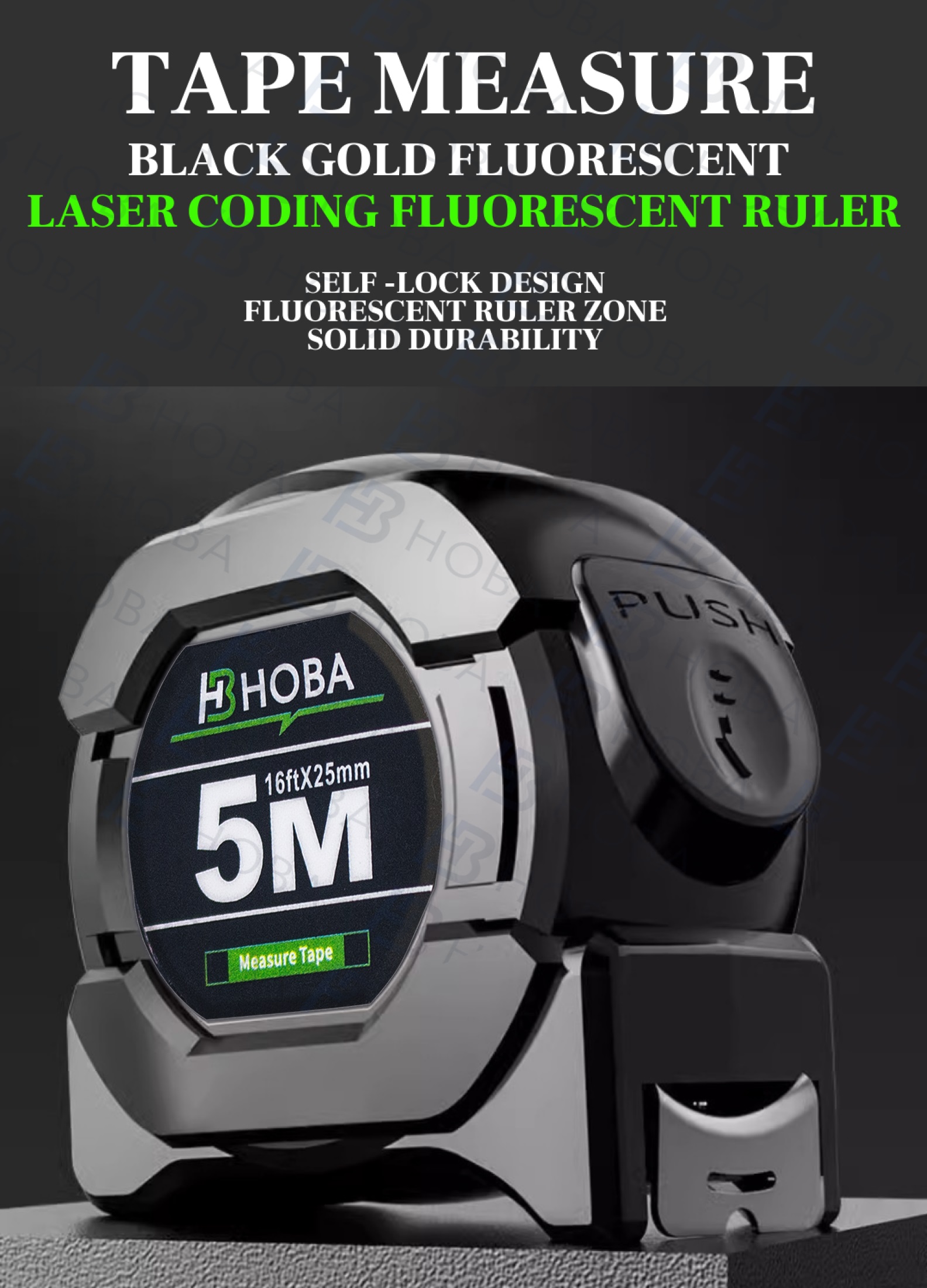 Hoba（Inch+CM）Metro Steel Measuring Tape Fluorescerous Auto Lock Meter ...