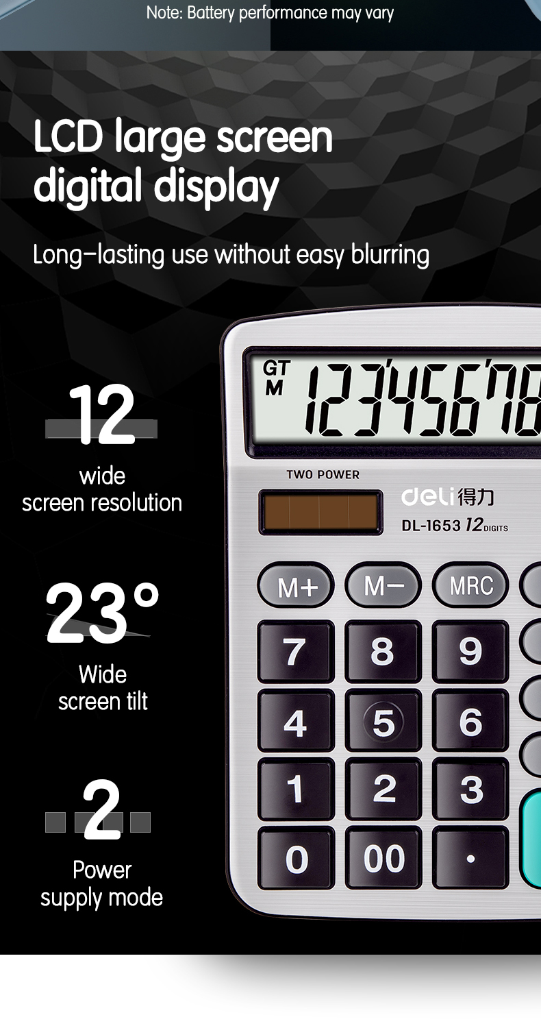 Deli Office 12 Digit Solar Calculator Desktop Basic Calculator Portable ...