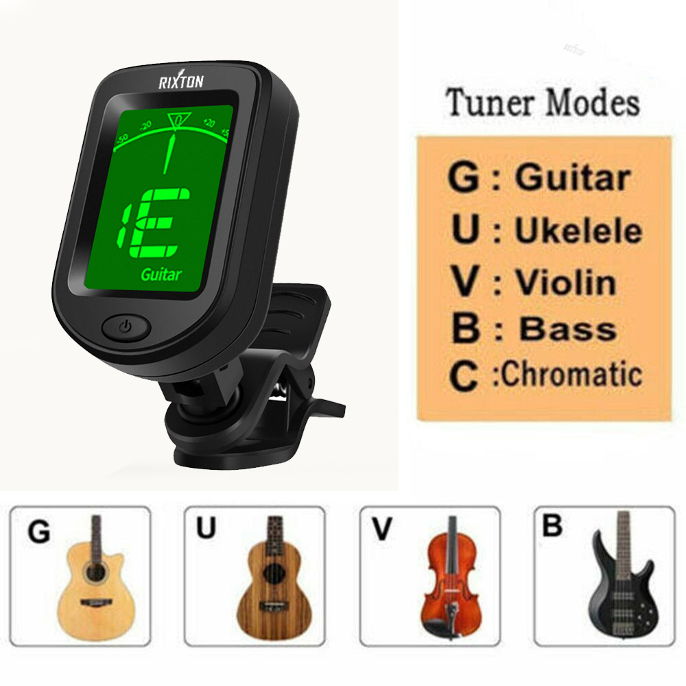 RIXTON Digital Electronic Clip-On Tuner LCD Screen for Guitar Ukulele ...