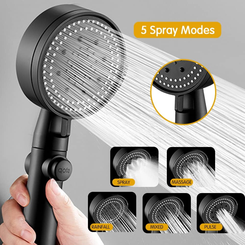 Multi-functional High Pressure Black Handheld Shower Head 5 Functions ...