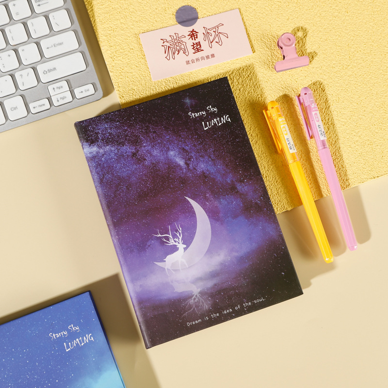 Night Luminous Notepad A5 Notebook Elk Starry Sky Color Page Diary Book ...