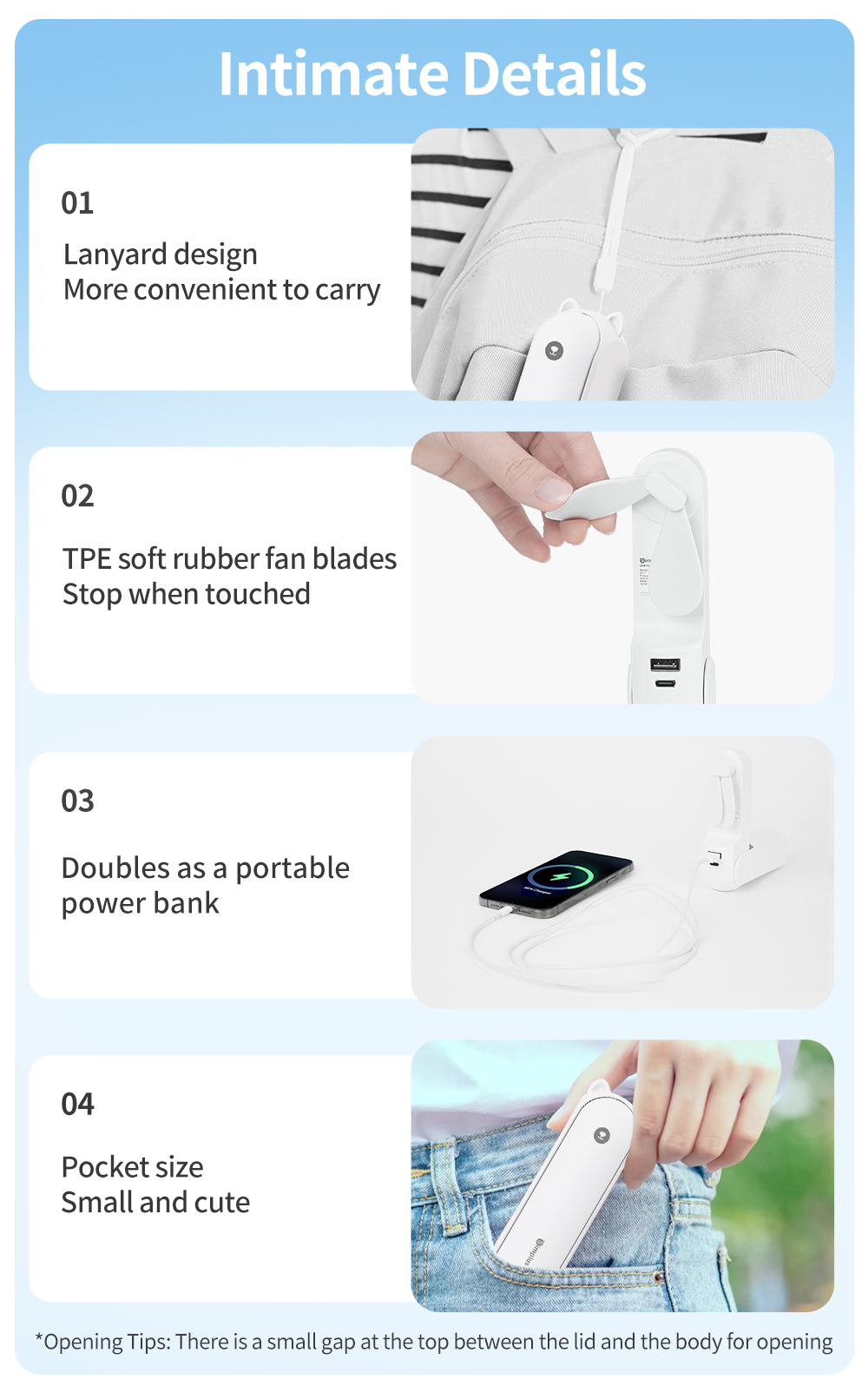 Simplus Smart Small Fan Handheld USB Electric Fan Portable Foldable 3 ...