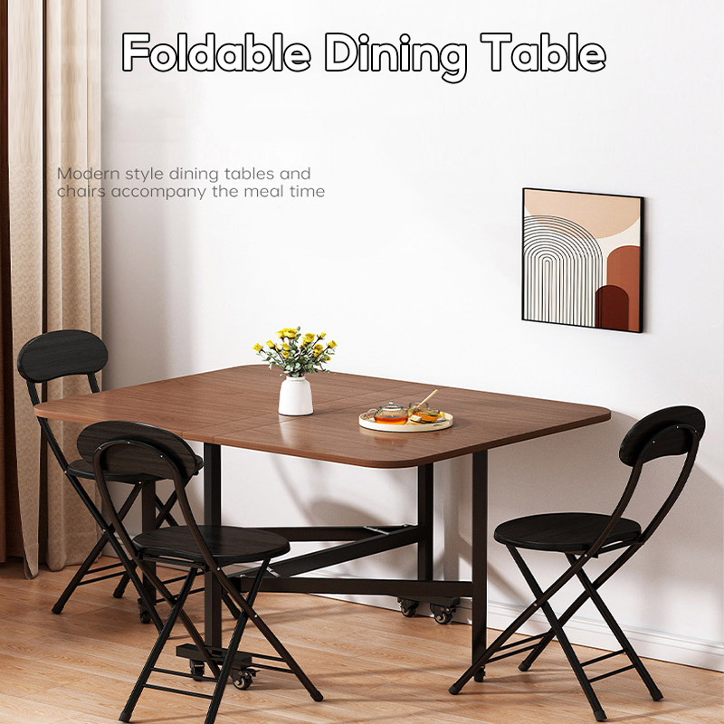 Foldable Movable Dining Table 100/120CM White/Brown Folding Table With ...
