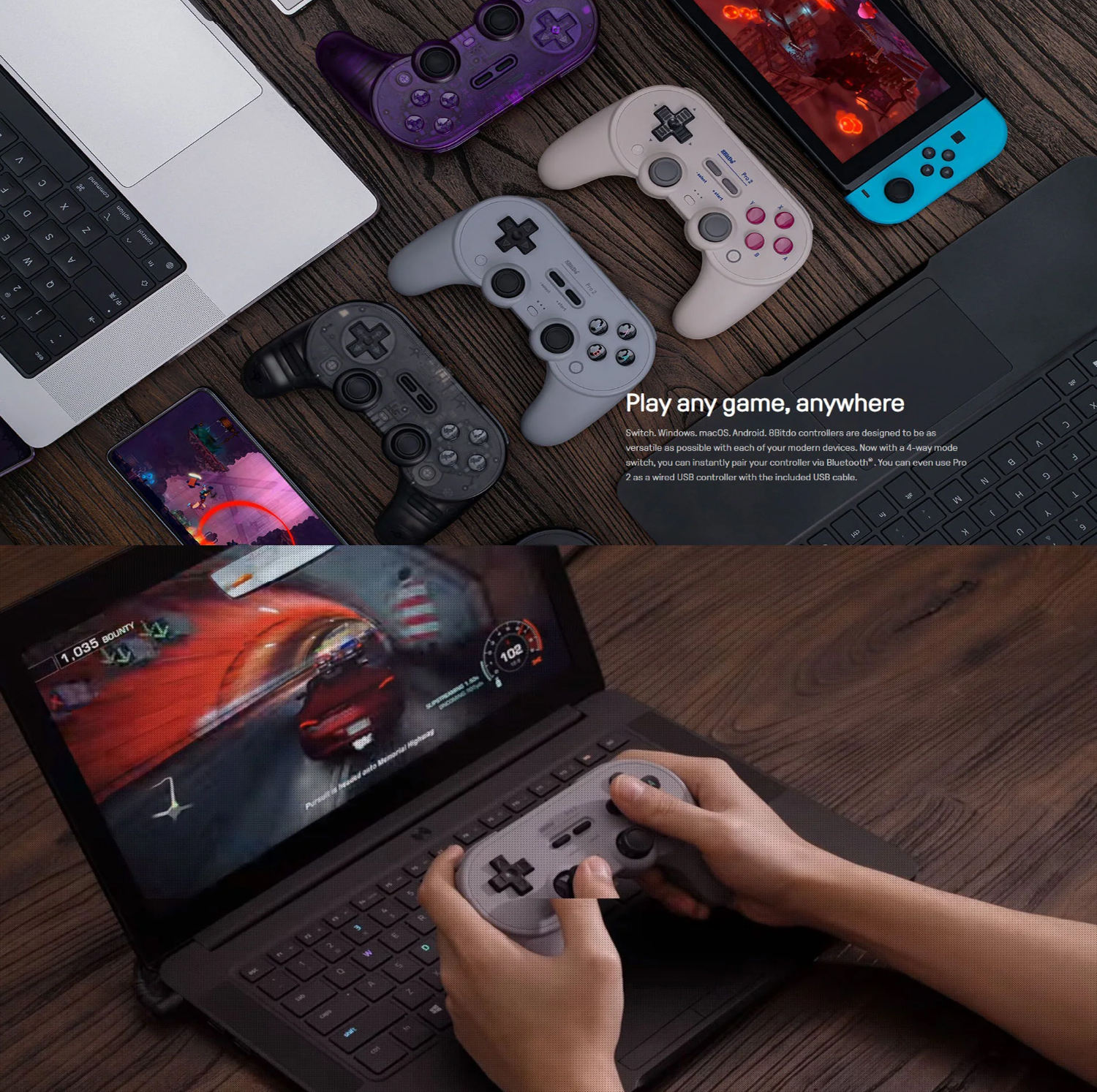 8bitdo Pro 2 Bluetooth Gamepad Hall Edition (Switch/Windows/Apple/MacOS ...