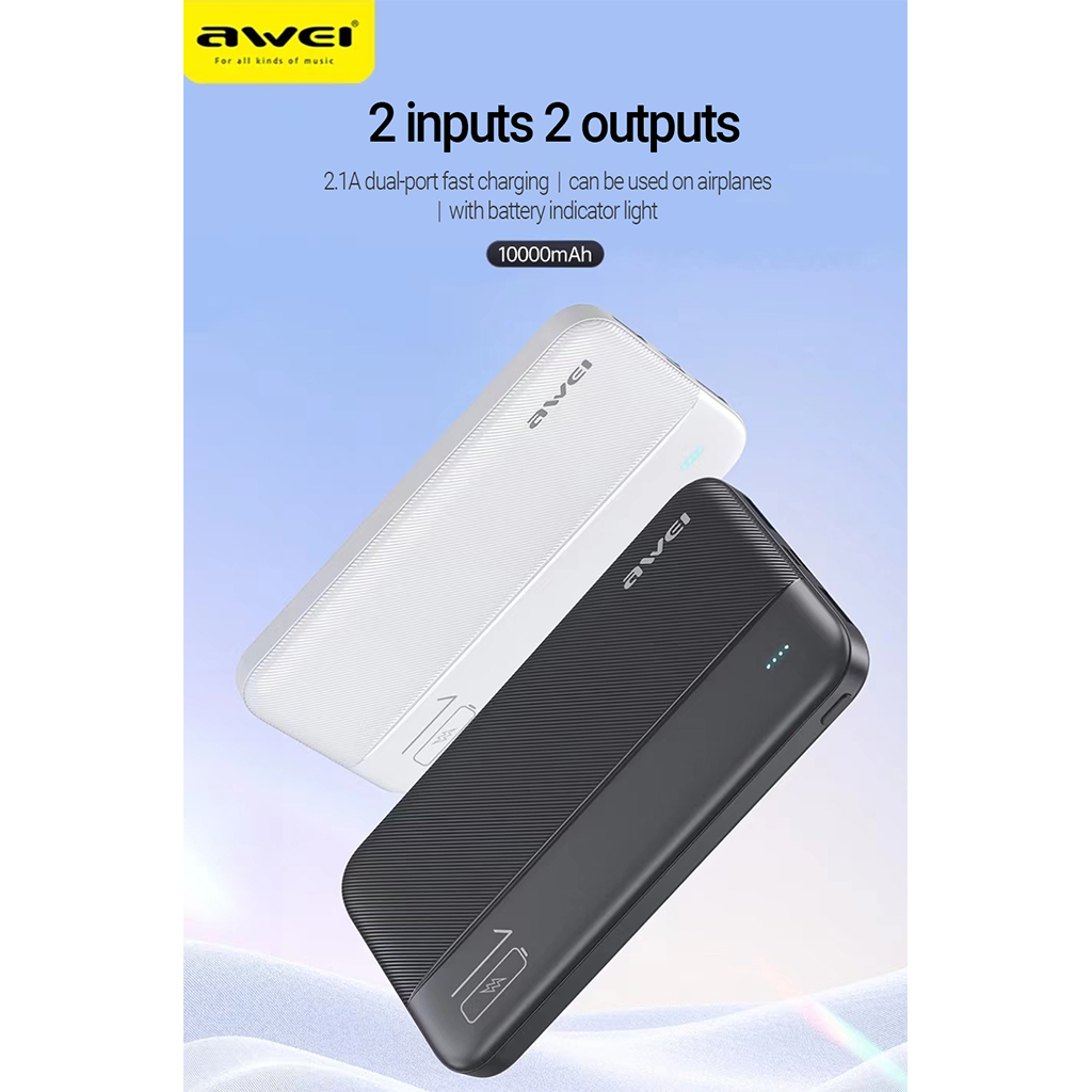 Awei P53K 10,000mAh 2.1A Fast Charging Powerbank Dual Input and Output ...