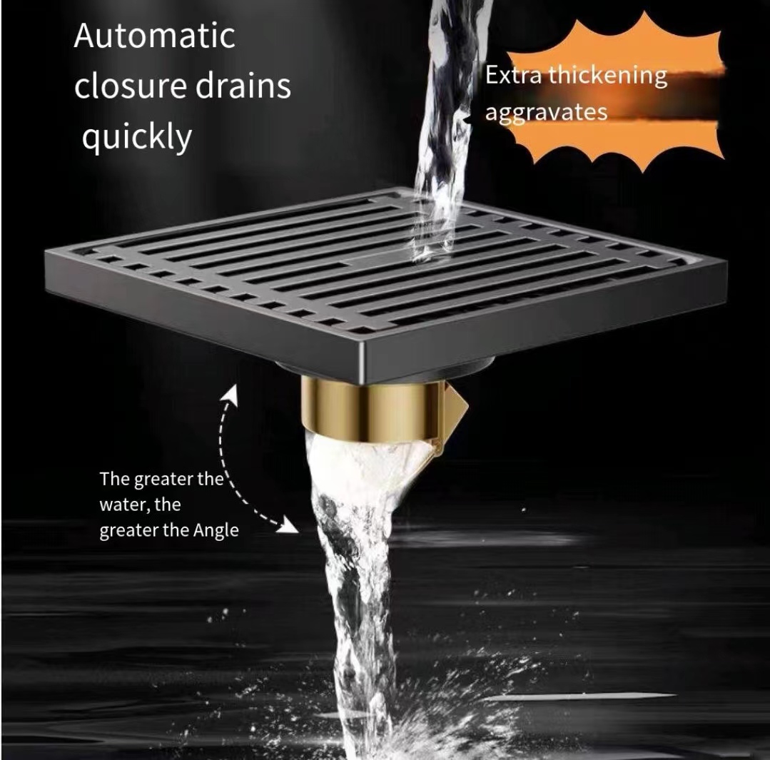 COD 4"*4"Elegant gun gray Floor Drains Stainless Steel SUS304 Shower Drainer Bathroom Waste ...
