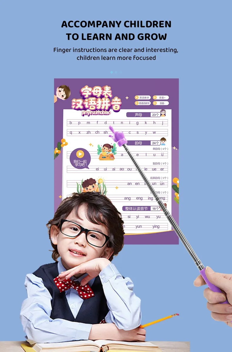 Children's Retractable Finger Reading Stick Stainless Steel Teaching ...