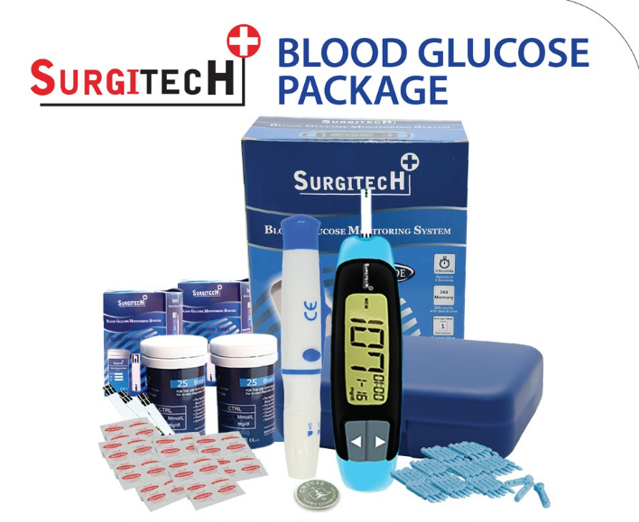 Surgitech Blood Glucose CODE FREE Glucometer SET (100 pcs strips ...