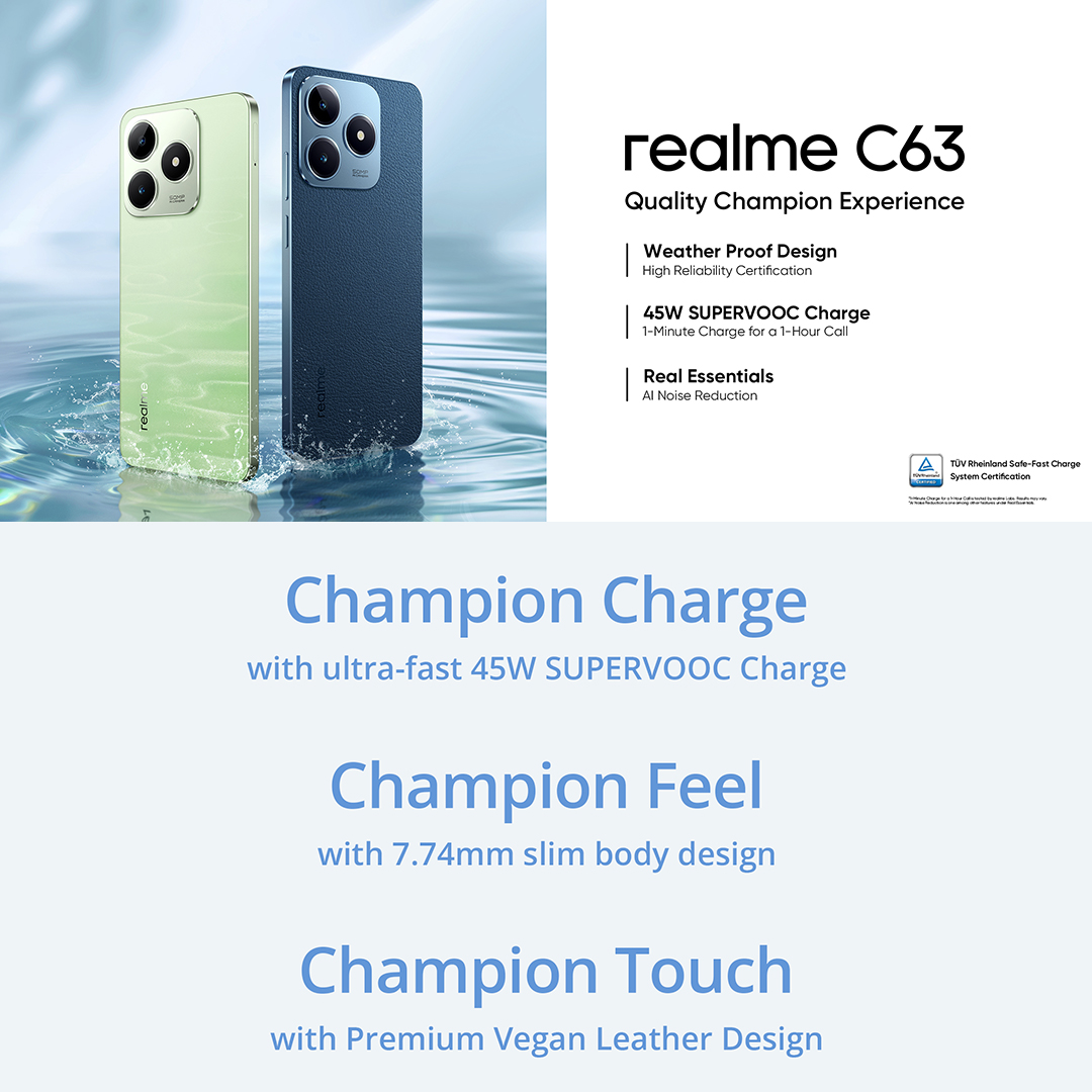 realme C63 Smartphone | 8GB+256GB | Unisoc T612 Processor | 6.7” 90Hz ...