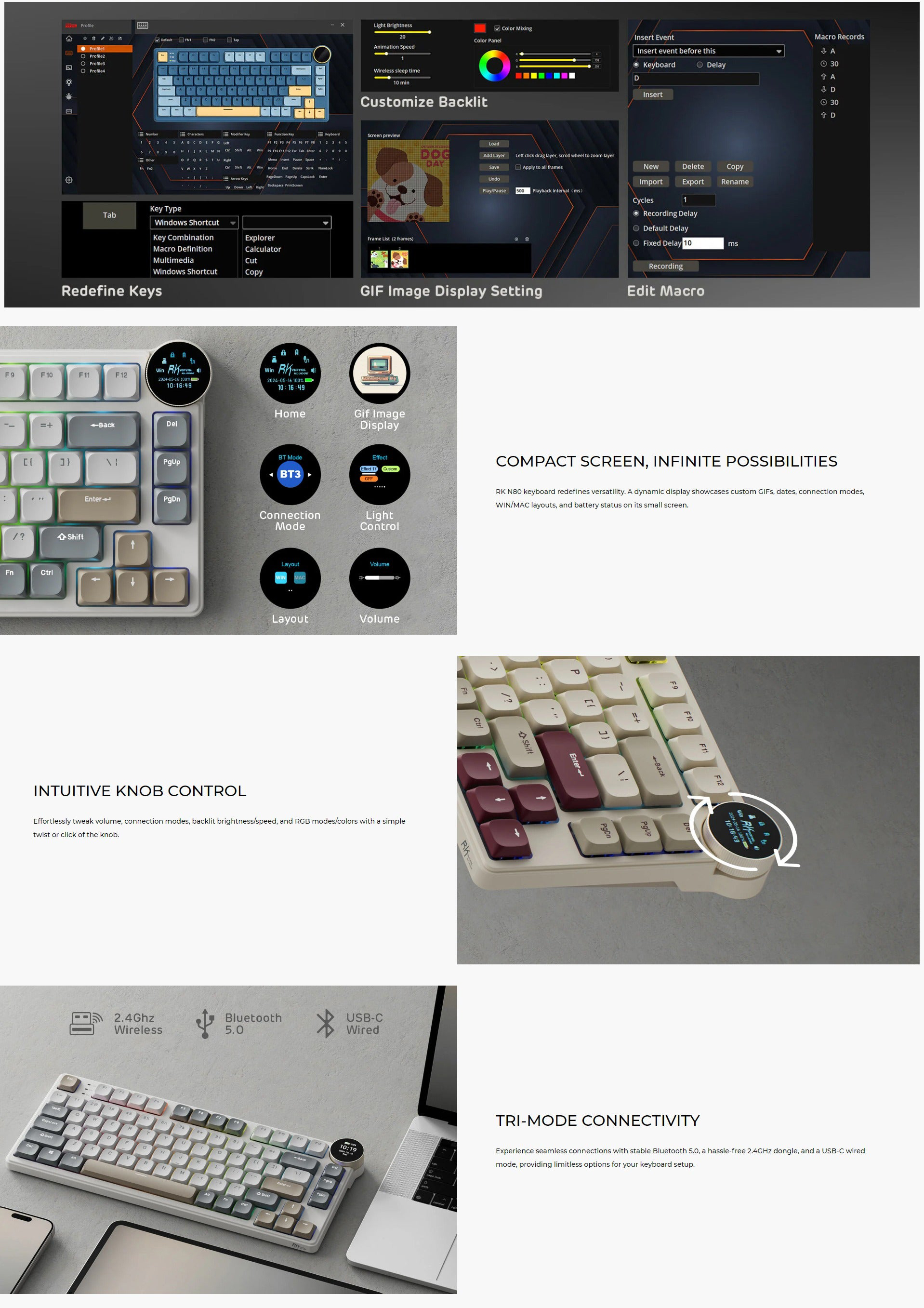 Royal Kludge RK N80 Tri-Mode RGB 80 Keys Hot Swappable Mechanical ...