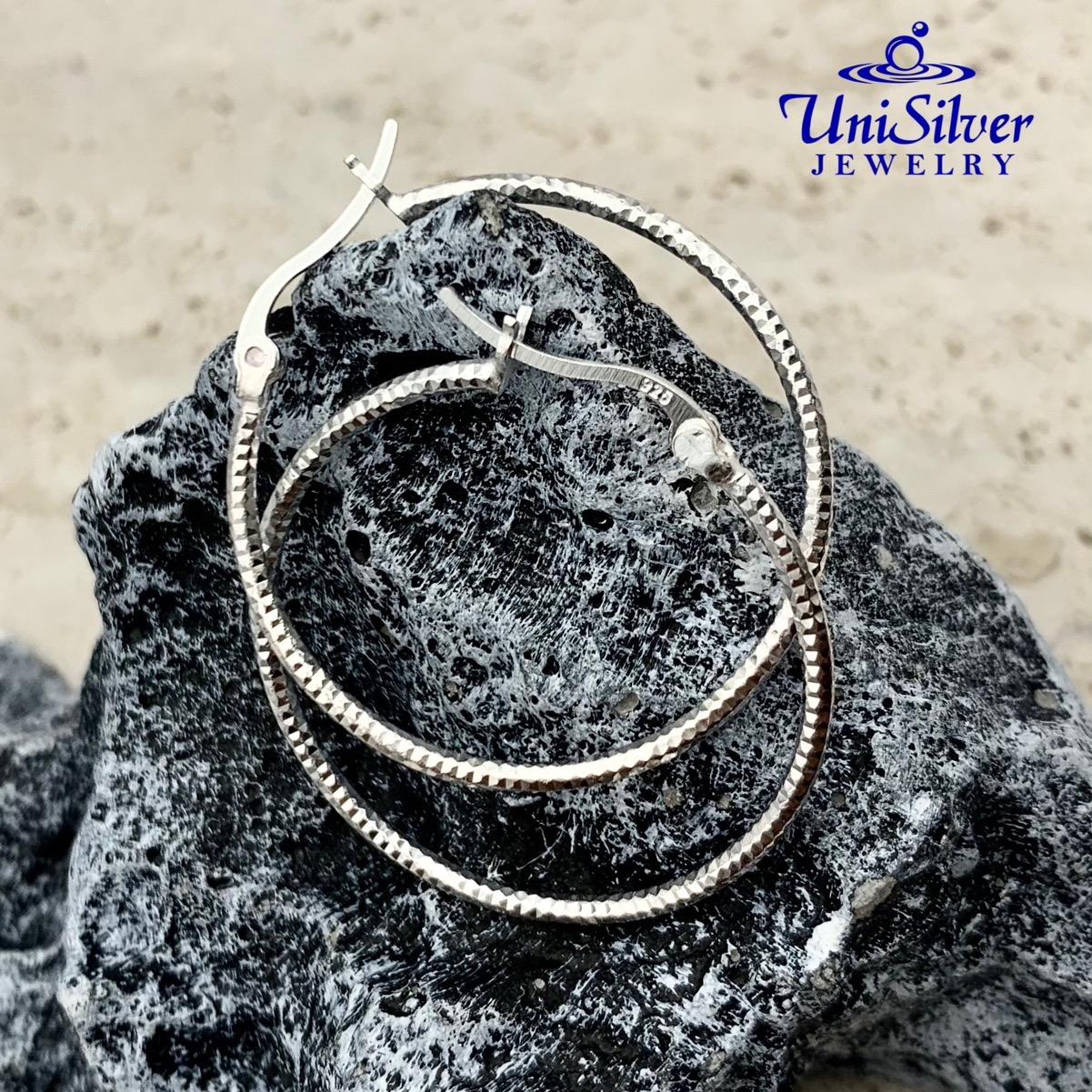 Unisilver 925 Sterling Silver Sparkling Hoops Earrings 28mmx30mm ...