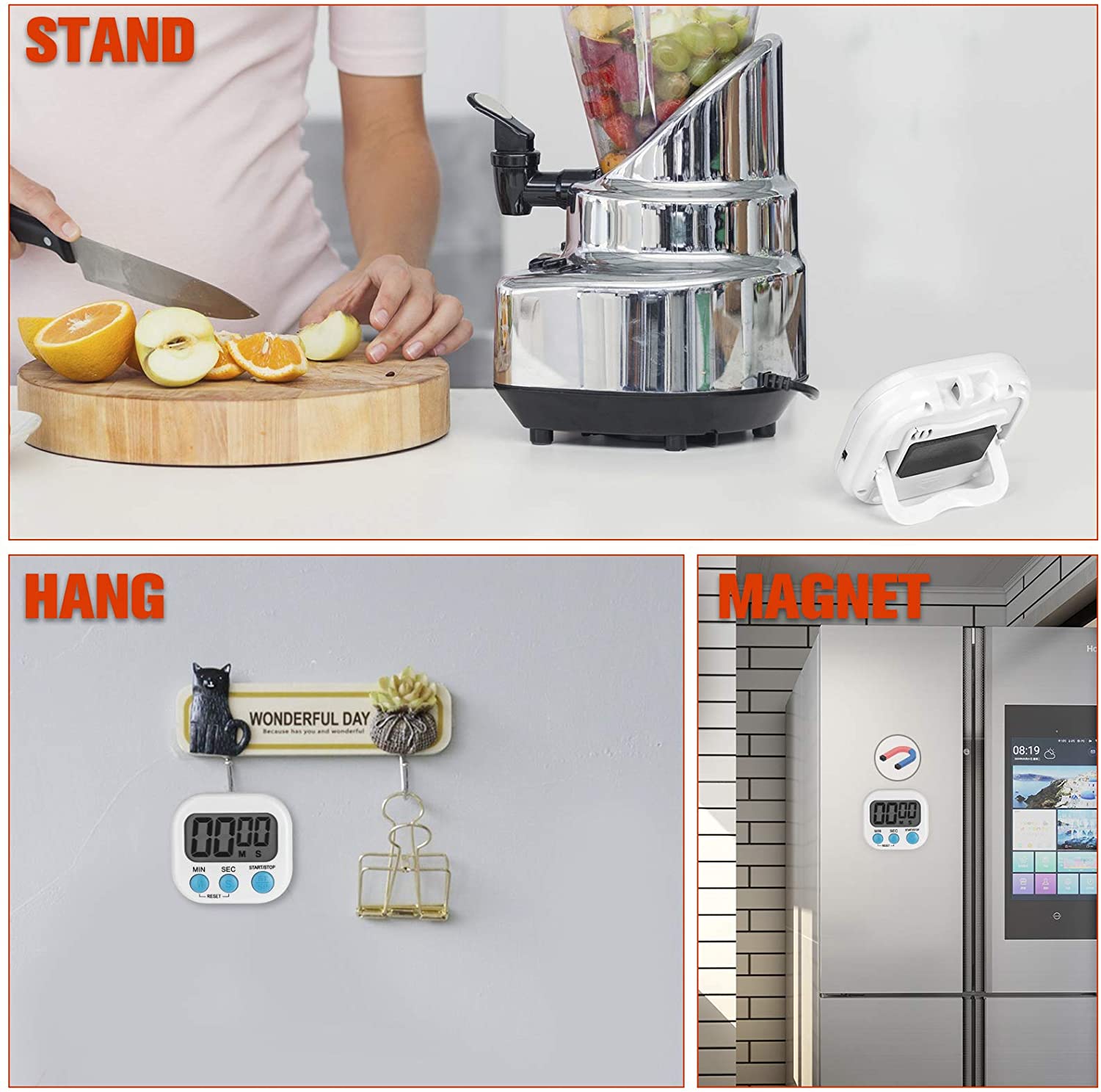 White Digital Kitchen Timer for Cooking Big Digits Loud Alarm Magnetic ...