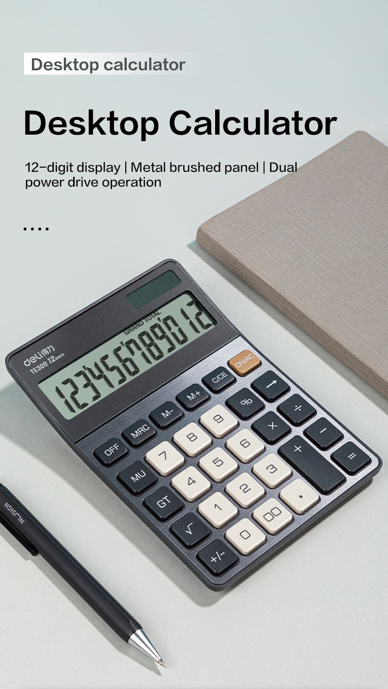 Deli Portable Desktop Office Calculator 12 Digit Display Lcd Screen ...
