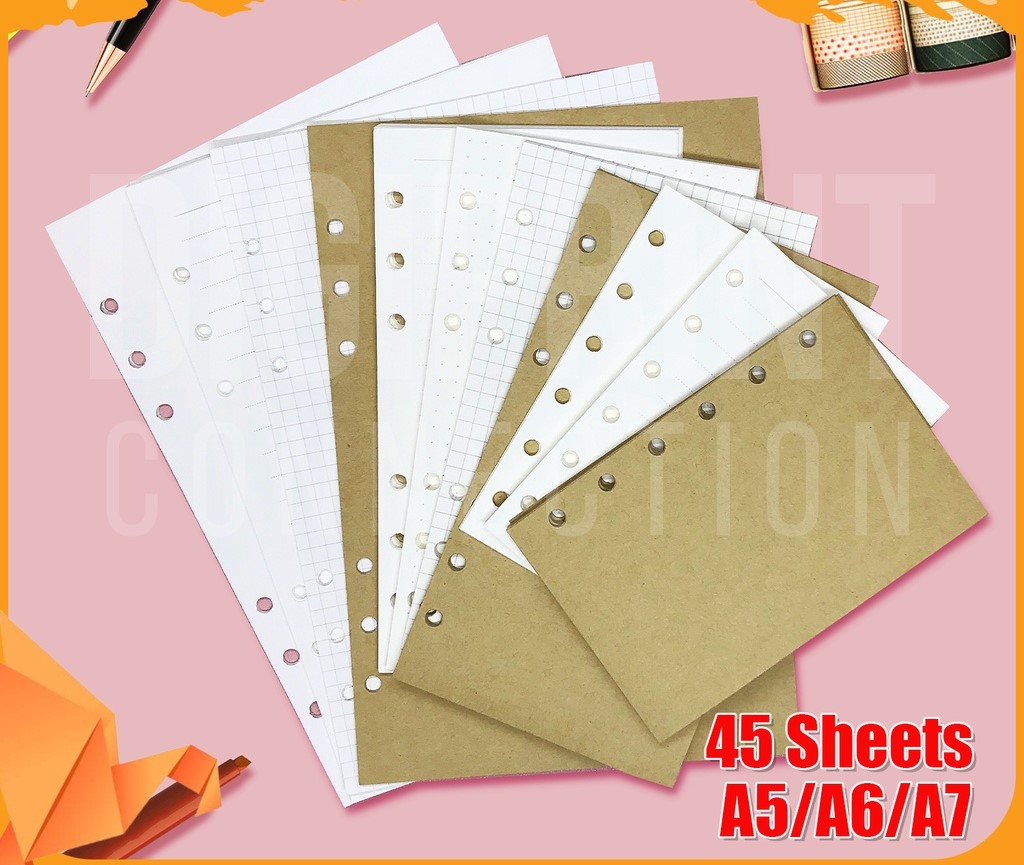 Leather Notebook with Refill Paper (45Sheets) A5size Binder Cover notes ...