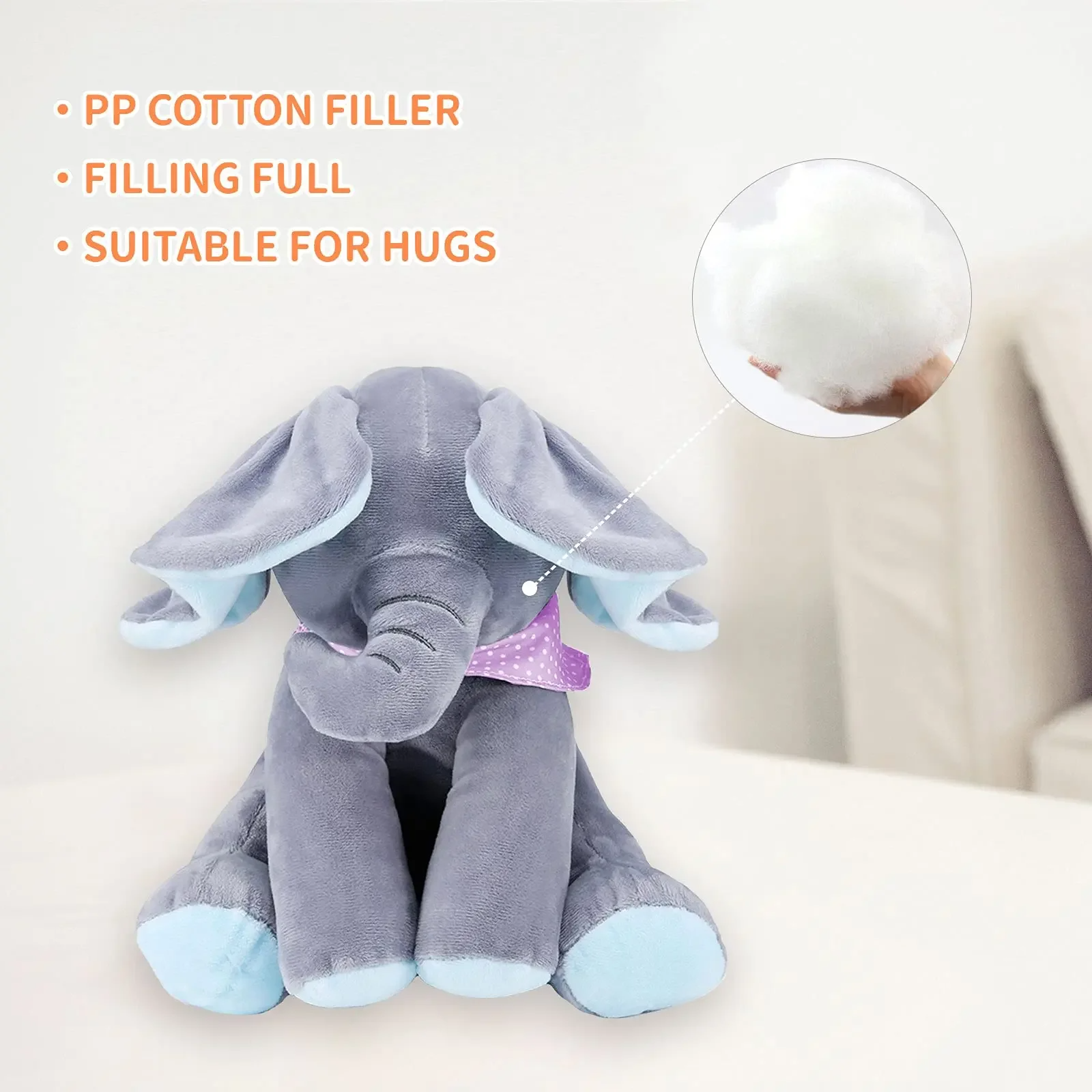 Elephant Stuffed Toys Peek A Boo Singing Elephant with Ears Moving