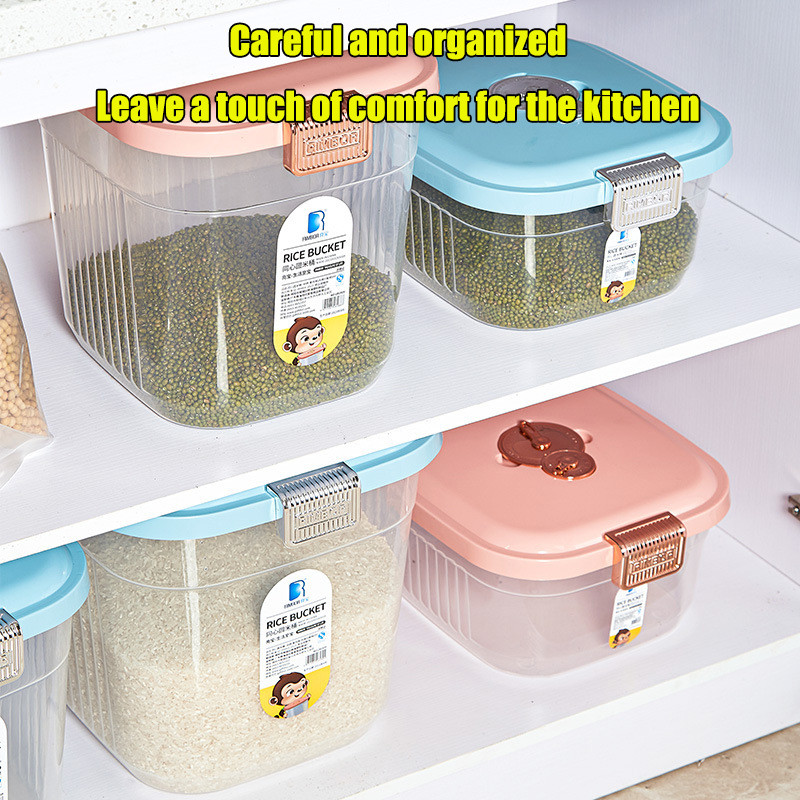25KG Kitchen Rice Bucket Dispenser Flour Transparent Sealed Bucket ...