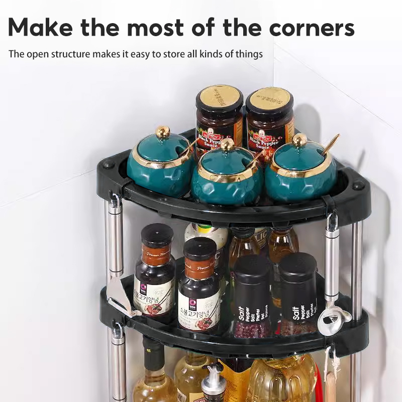 CHIT 3-layers Detachable Corner Kitchen Storage Rack With Hooks For ...