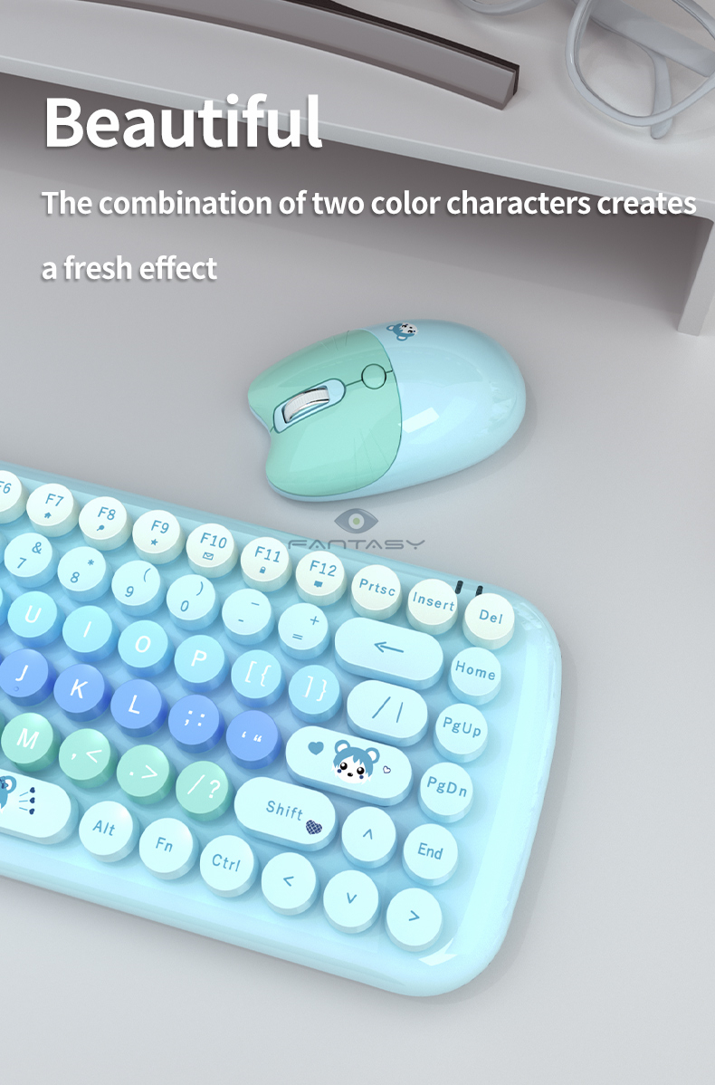 MOFii CANDY BEAR Mini Cute Wireless Keyboard and Mouse Set with Retro ...