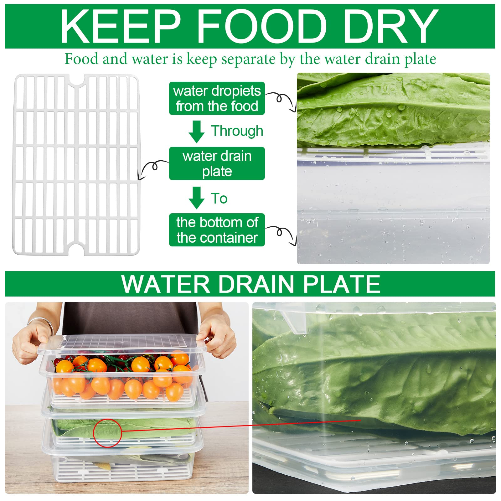Food Storage Containers for Fridge Food Organizers with Drain Tray Lid ...