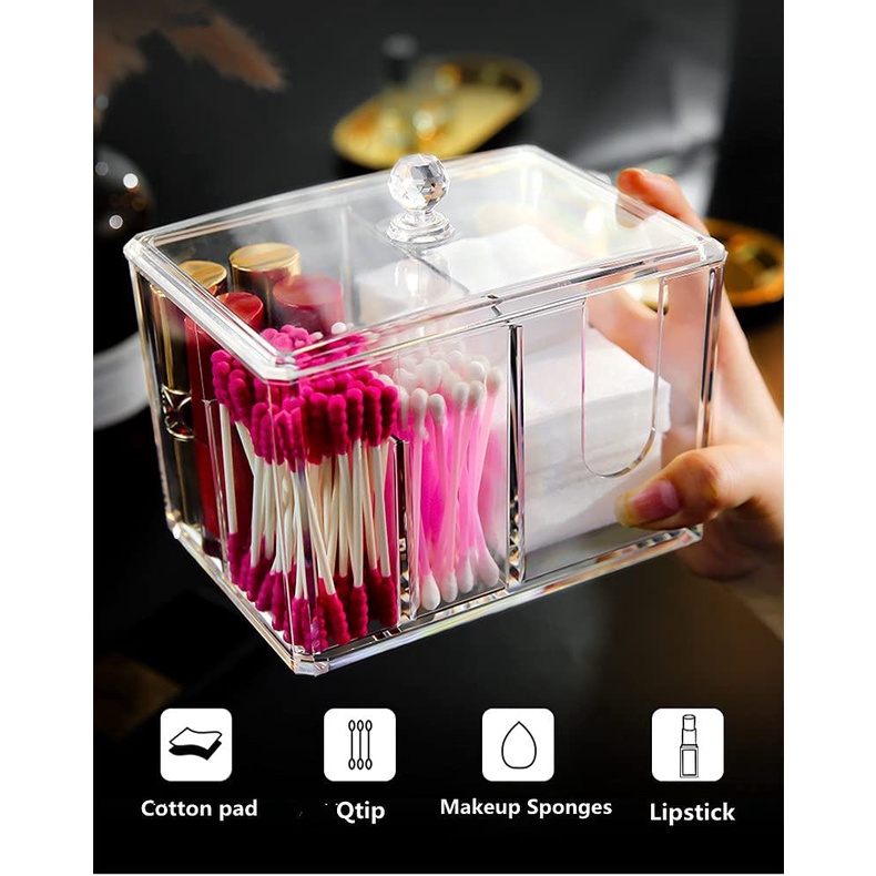 Acrylic Makeup Cotton Buds Qtip Cosmetic Storage Box Makeup Vanity ...