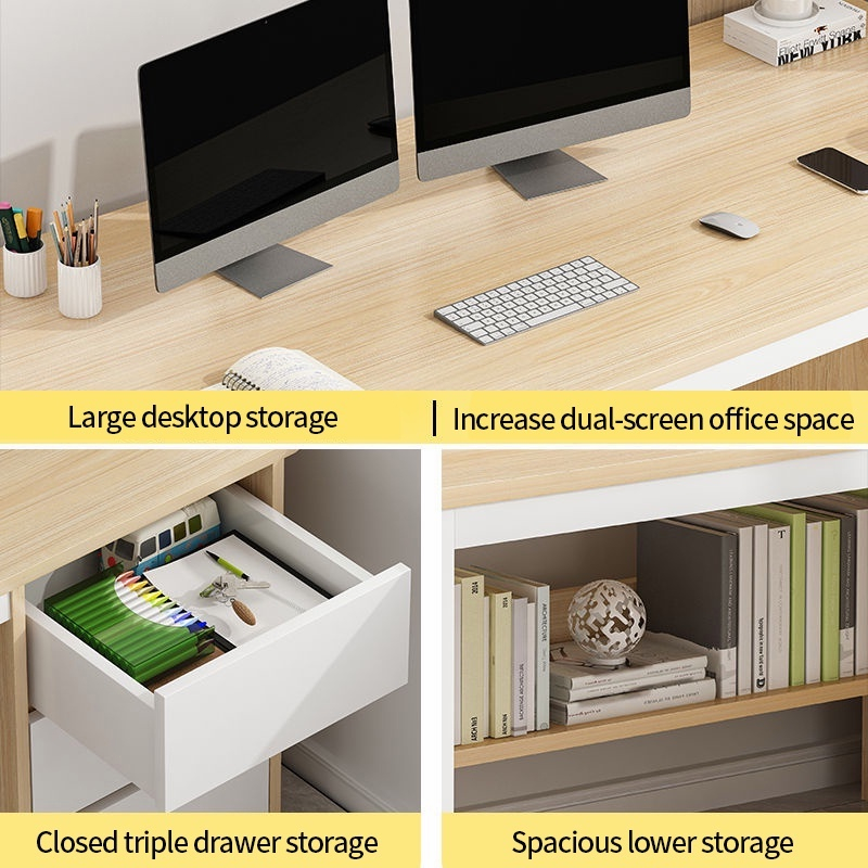 100/120/140cm Computer Table With Drawer Study Table With Shelf Office ...