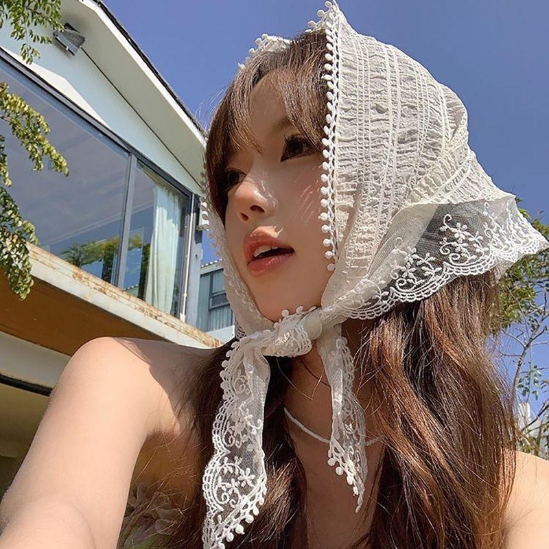 Women Lace Turban Head Kerchief Floral Hair Bandana Triangle Headwear ...