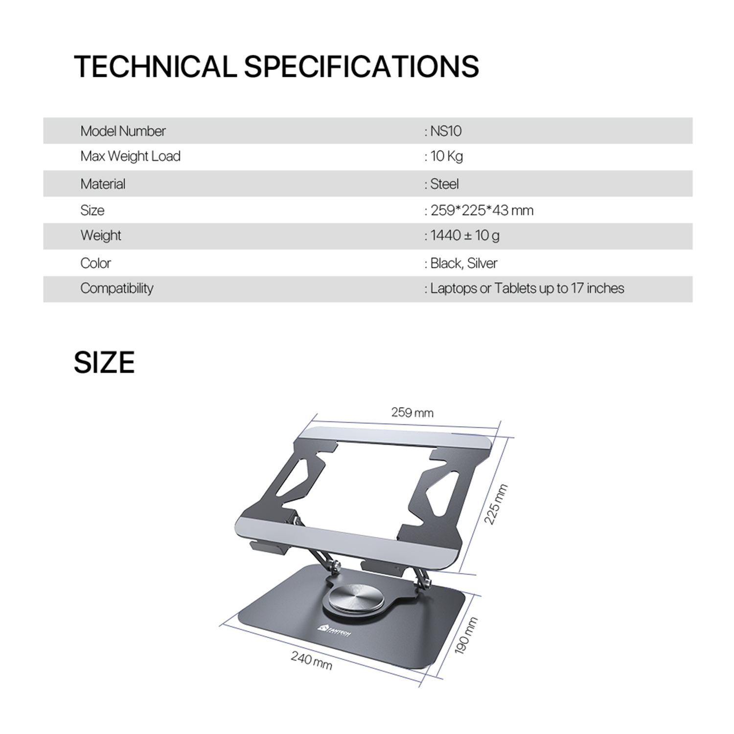 Fantech NS10 Notebook Stand Adjustable Metal Laptop Stand or Desk ...