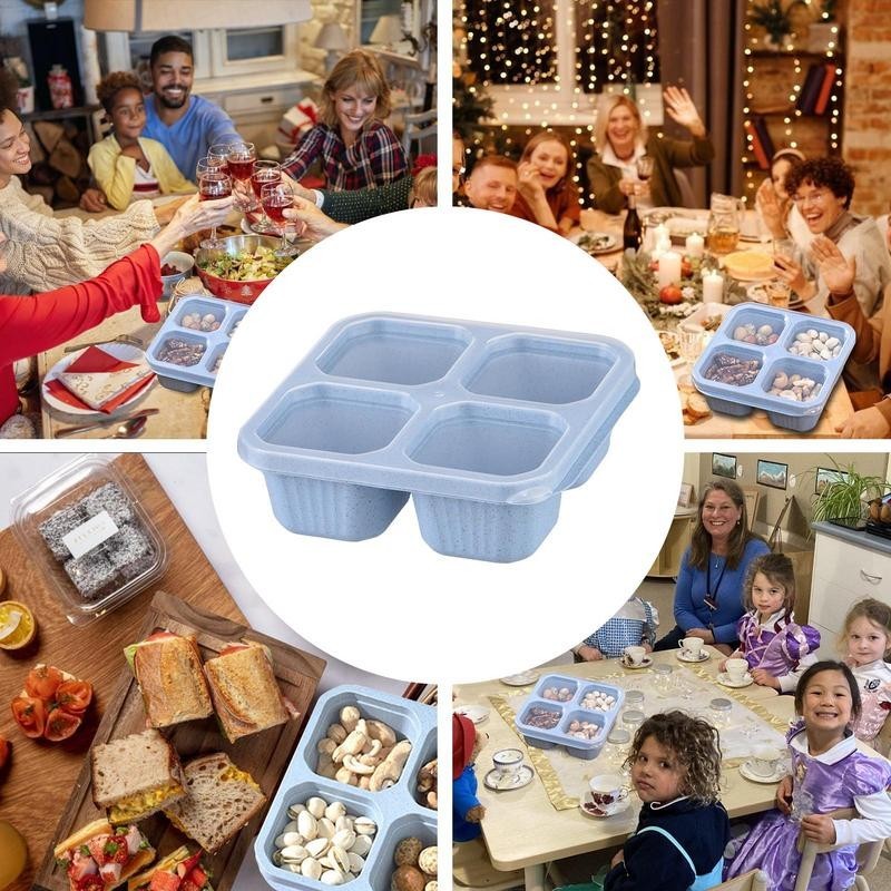 Transparent 4 Compartments Snack Box with Lid Snack Plate Dried Fruit ...